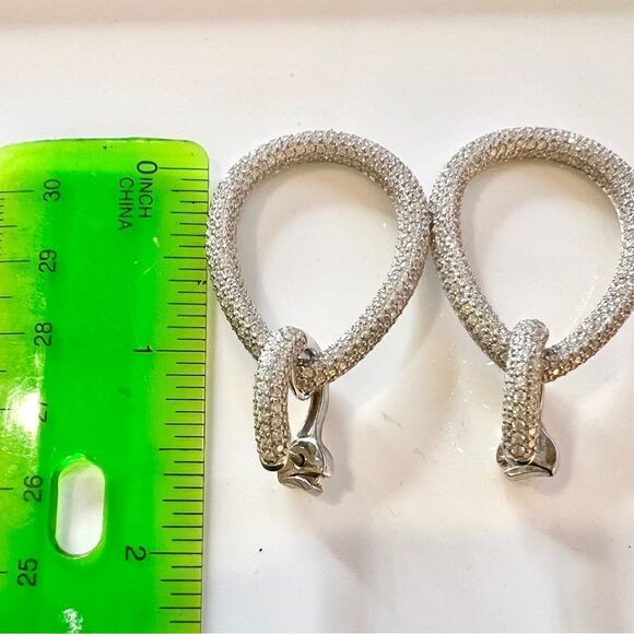 Sterling Silver Rhodium-plated 716 Stone Pavé CZ Hinged Teardrop Hoop Earrings - Picture 11 of 11